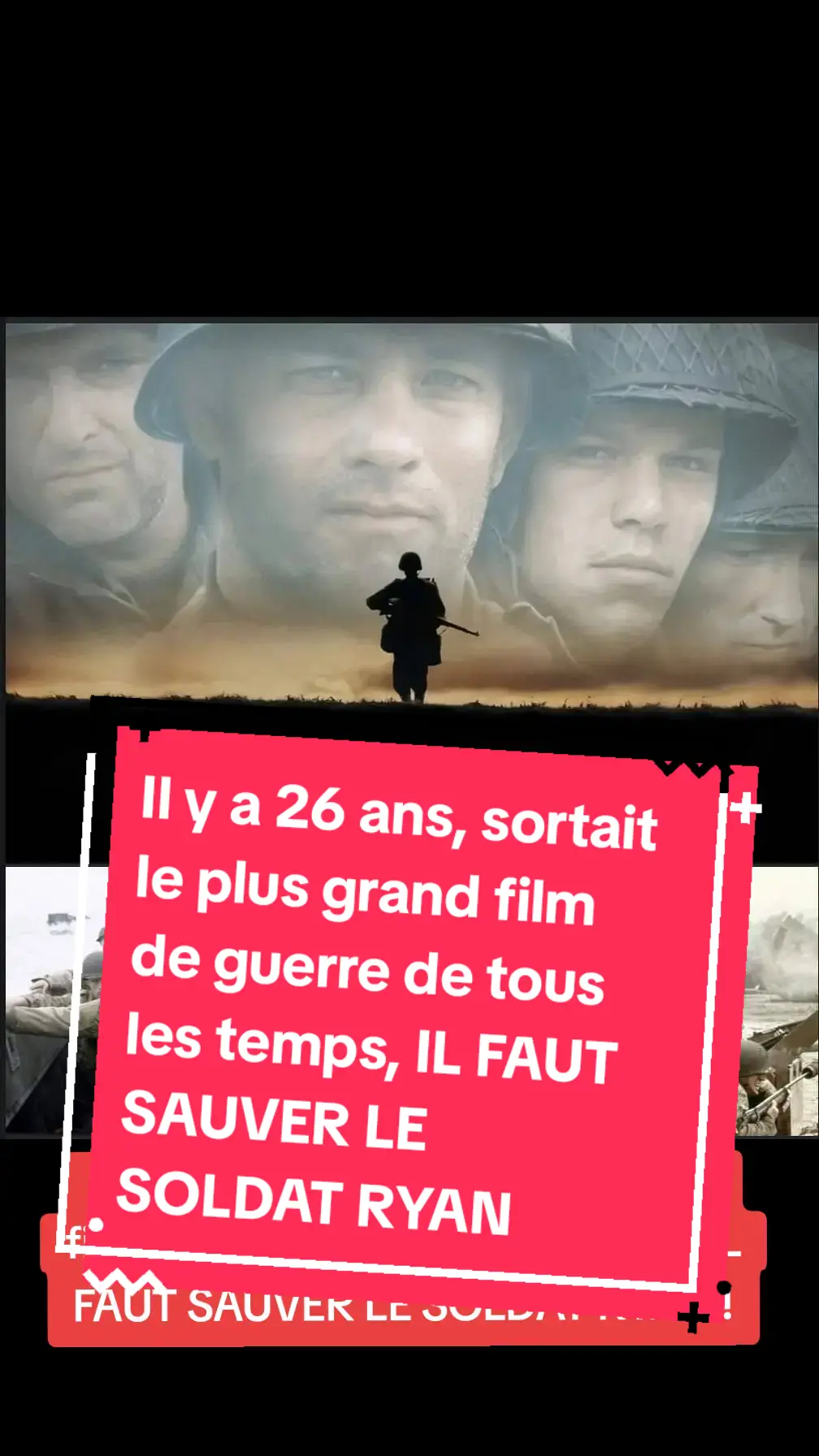 🪖🇺🇸💥[Il y a 26 ans, sortait le plus grand film de guerre de tous les temps, IL FAUT SAUVER LE SOLDAT RYAN !]🪖🇺🇸💥 Steven Spielberg aux manettes, Tom Hanks en capitaine des Rangers et Matt Damon en para de la 101st Airborne Division. Le casting était exceptionnel, et le film encore plus : la Seconde Guerre Mondiale était filmée comme jamais jusqu'alors. Le choc est palpable dès les premiers instants avec la longue scène du débarquement, mémorable morceau de bravoure ancrée dans toutes les mémoires, aujourd'hui encore inégalée !  🪖 Ce chef-d’œuvre va donner naissance à une véritable génération de passionnés de la WWII, Hans et Spielberg se retrouvant quelques mois après pour donner naissance à la célèbre série Band of Brothers ! #armée #WWII #WW2 #DDAY #RANGERS #savingprivateryan #MOVIE #CINEMA #GUERRE #WAR #SPIELBERG #fy 