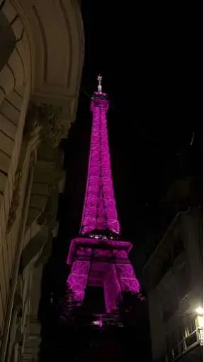 The Eiffel Tower shines pink for breast cancer. #eiffeltower #paris 