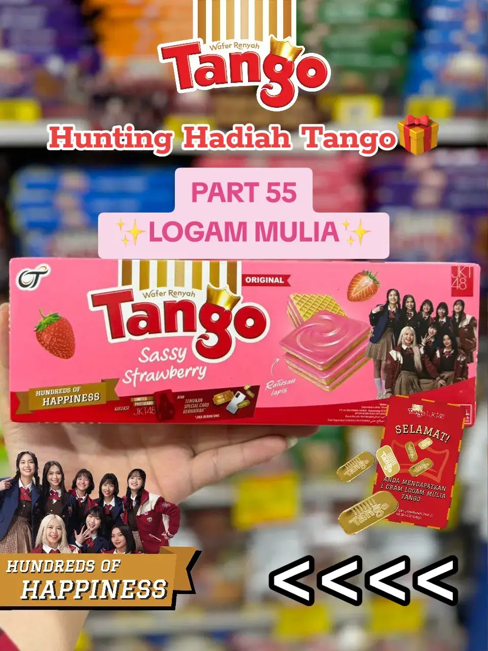 Hunting Hadiah Tango PART 55! Sobat Wafer yang suka belanja di Toko Yan Cisoka wajib borong Wafer Tango karena ada hadiah Logam Mulianya‼️🤩 Good luck Sobat Wafer❣️ #WaferTango #HundredsOfHappiness #HuntingHadiahTango #BerapaLapisRatusan #TangoxJKT48 #JKT48 #JKT48NewEra #Oshi #LogamMulia #Emas #fyp #viral