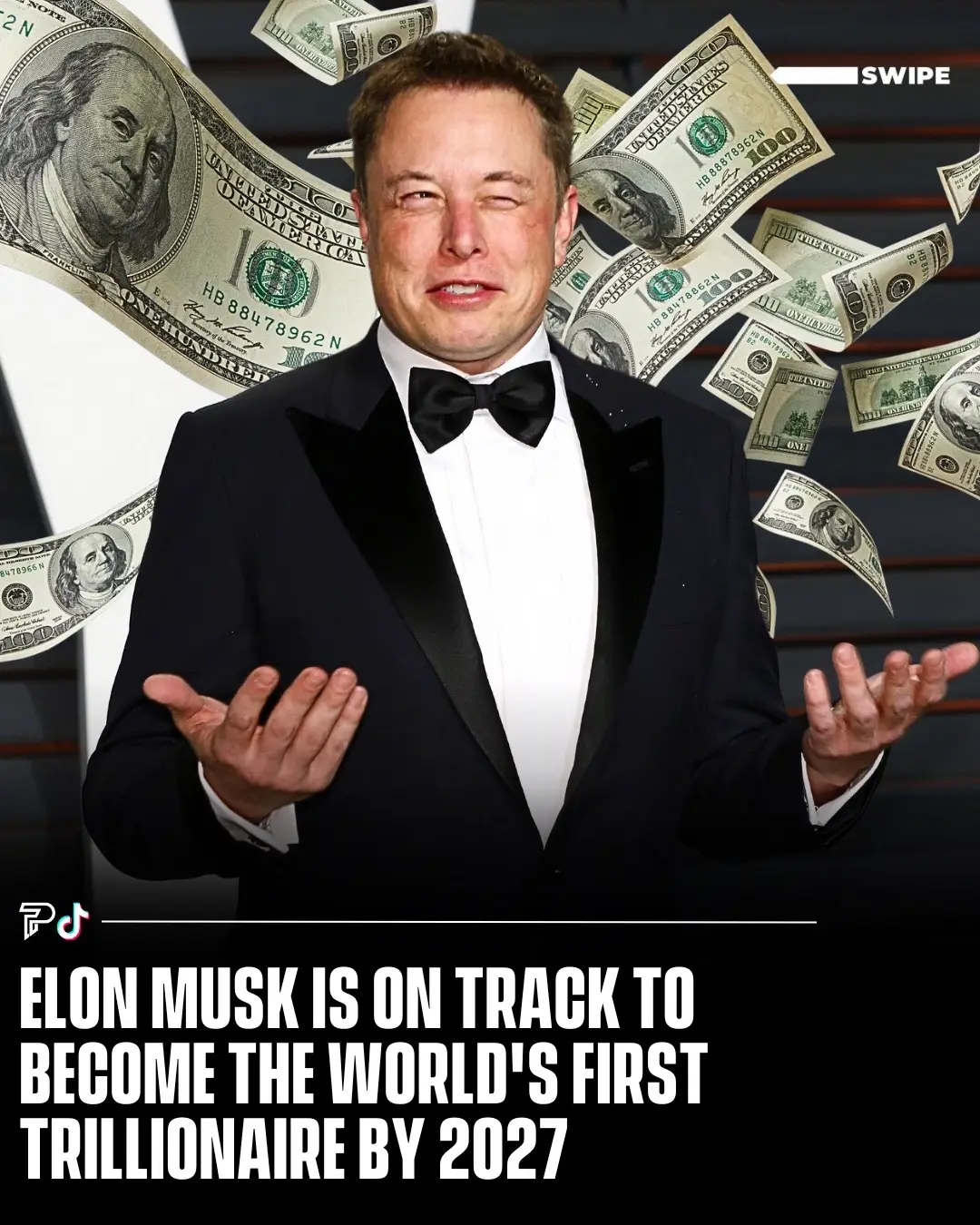 Elon Musk, currently the richest person on the planet, is projected to become the world’s first trillionaire by 2027. 🔜💰 His fortune, driven by his stakes in Tesla, SpaceX, and other ventures, grows at an average rate of 110% annually. Tesla, Musk’s largest asset, plays a pivotal role in this trajectory, with its future innovations in autonomous driving and robotaxis potentially pushing Musk to the trillion-dollar milestone #RoadTo20Million #Pubity .