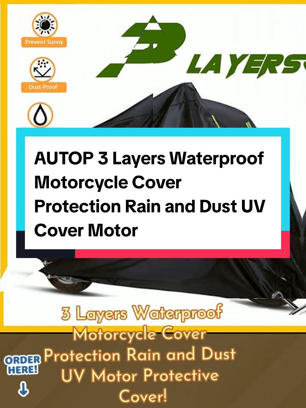 AUTOP 3 Layers Waterproof Motorcycle Cover Protection Rain and Dust UV Cover Motor Protective Cover!#motorcyclecover #motorcycleaccessories #fyp 