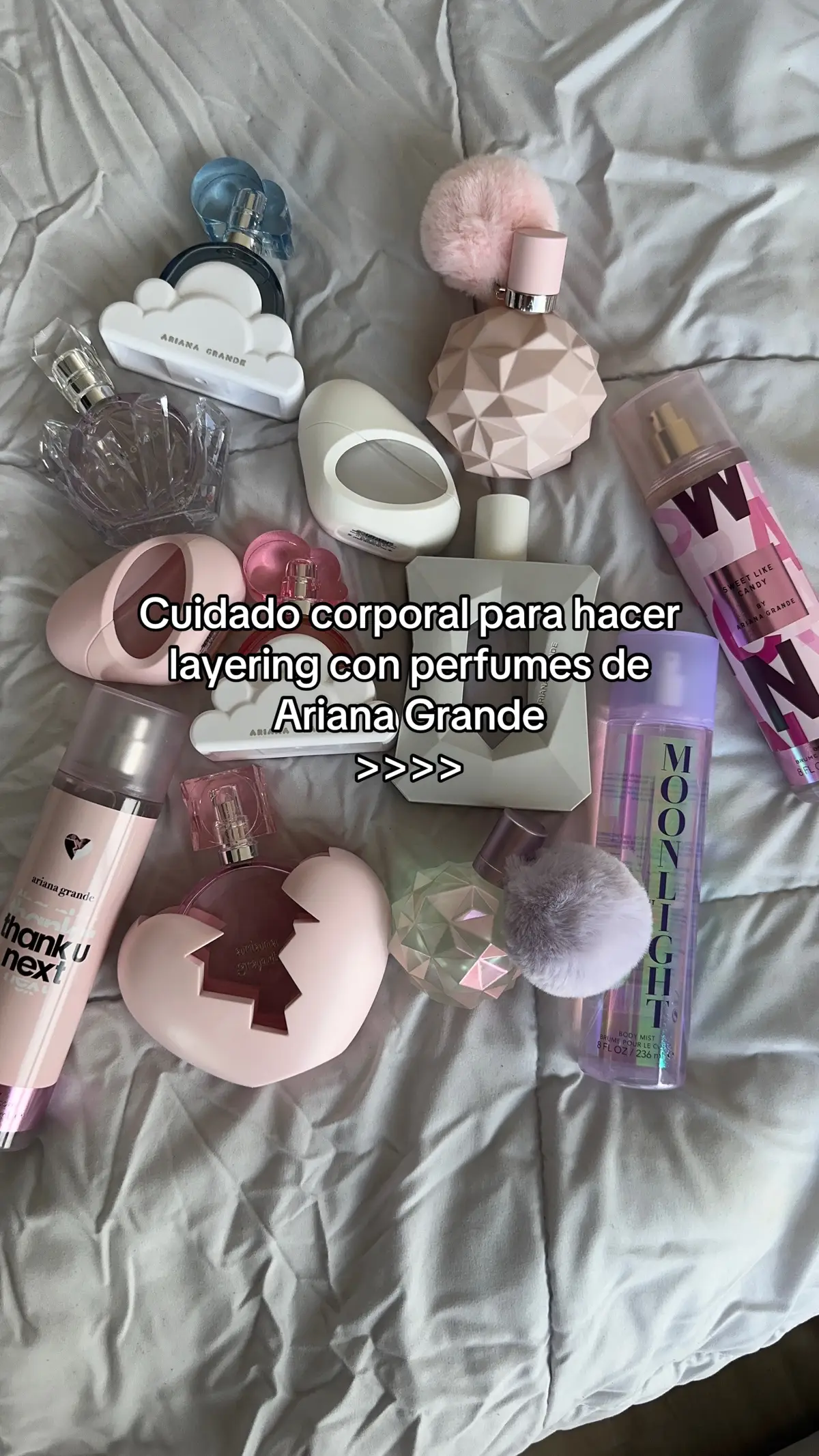 Productos de cuidado corporal para hacer layering y combinaciones con perfumes de #ArianaGrande ya puedes armar tu rutina de ducha 🥹 #cuidadocorporal #higienepersonal #rutinadeducha #showerroutine #cloudarianagrande 