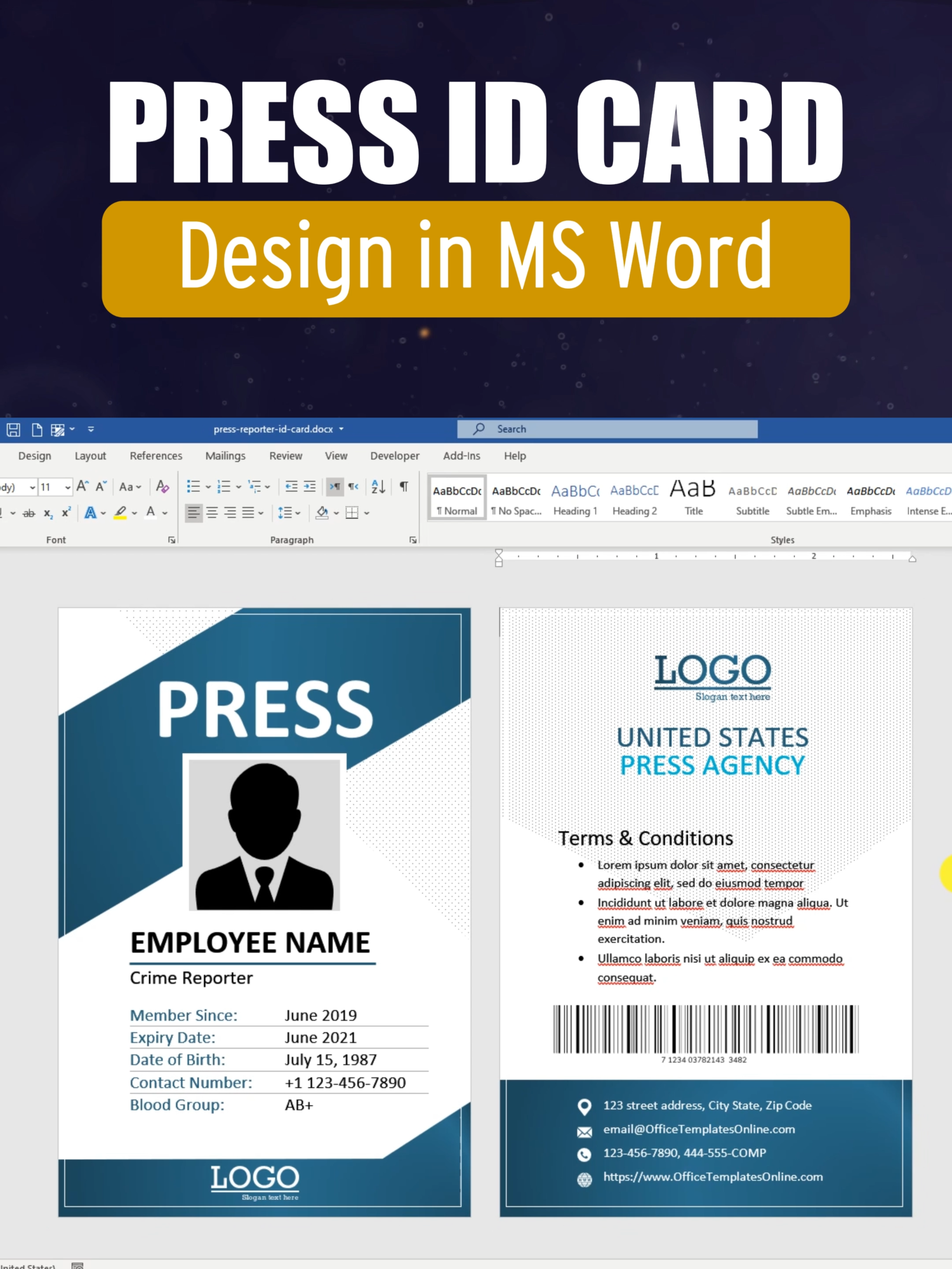 Press ID Card Template with Front & Back Design in Word ============== Full Video: https://www.youtube.com/watch?v=3aa1KEAp2Rg  Download Template: https://officetemplatesonline.com/high-quality-print-ready-business-and-identity-id-card-templates-for-ms-word/ =========== #PressIDCard #MSWordTutorial #IDCardDesign #PressCredentials #ProfessionalIDCards #GraphicDesign #WordTemplates #IDCardDesign #CustomIDCards #PressBadge #JournalistTools #PressCredentials #DesignTutorial