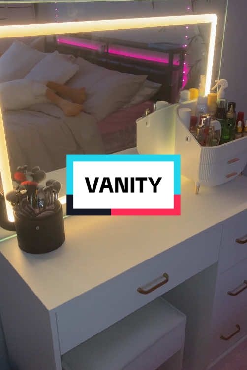 absolutely adore my vanity! so easy to put together too #fyp #makeup #vanity #christmasgift #blackfridaydeals #blackfriday #sale #skincare #makeupvanity #desk #princess #viral #giftsforher #prettygirl #imjustagirl #TikTokShop 