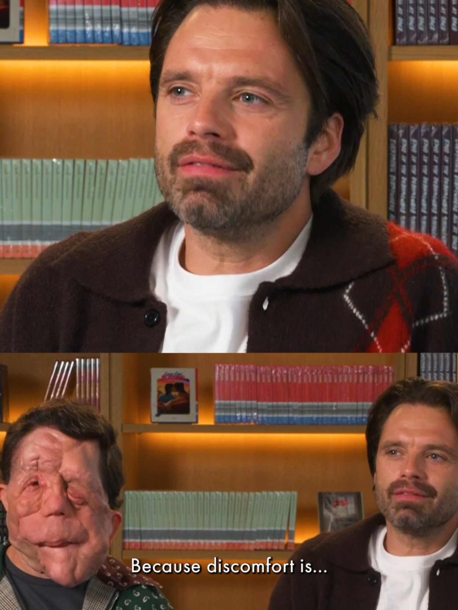 Sebastian Stan and Adam Pearson, stars of @a24's A DIFFERENT MAN, hope viewers reflect on identity, discomfort, and self-perception after watching the film. #sebastianstan #adampearson #adifferentman #a24 #movies #film