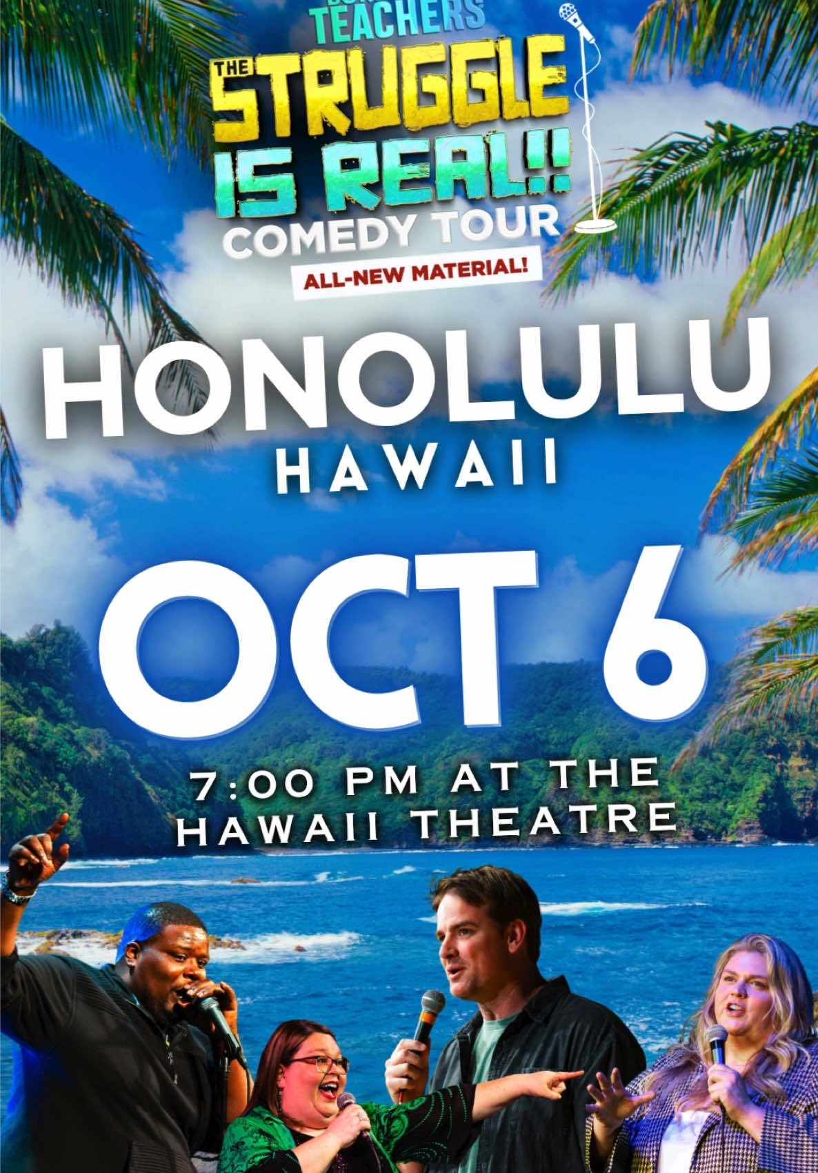 HONOLULU! 🌺🏝️🌺 We can’t wait to see you this Sunday, October 6th! Come laugh with us 😂 Limited tickets remain 🎟️: https://www.boredteachers.com/comedy-tour #boredteacherscomedytour #honoluluhawaii #hawaiiteachers 