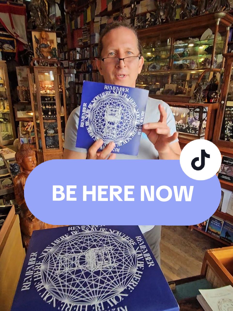 #Be Here Now book by Ram Dass. Thunderbolt Spiritual Books downtown Santa Monica, CA. #bookstore #metaphysical #crystals #tarot #oracle #gemstones #BookTok #bookshop #books #book #tarotcards #tarotdeck #spiritual 