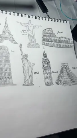 Monumentos del mundo en lápiz: ¡Una vuelta al globo! #misheeart #worldmonuments  #global #mundo #monument #misheeart #pencildrawing #foryou #paratii #fandrawing #torreeiffel #pisa #usa #roma #mexico🇲🇽 #bresil 