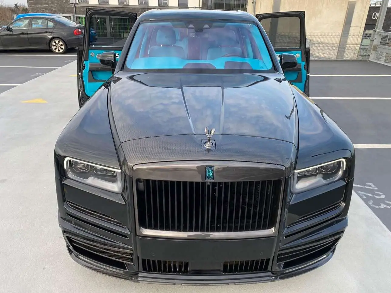 ROLLS ROYCE CULLINAN BLACK BADGE BY MANSORY  M/Y: 2024  Exterior: black x exposed carbon parts  Interior: full Tiffany leather interior  Trim: carbon fiber  Engine: 6.75-liter v12 , 570hp  Mileage: brand new #fyp