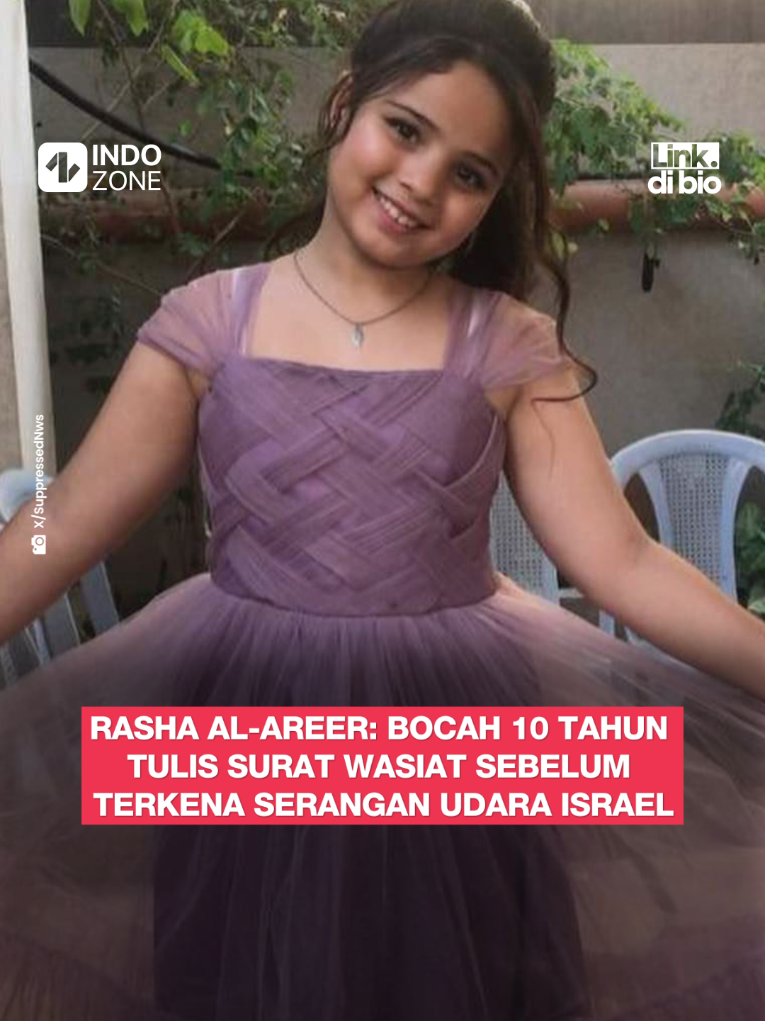 Sebuah kisah tragis yang menyentuh hati datang dari Gaza, Palestina. Rasha Al Areer, seorang gadis berusia 10 tahun, menulis surat wasiat sebelum meninggal dalam serangan udara Israel. Dalam suratnya, Rasha meminta agar keluarganya tidak bersedih atas kepergiannya dan ingin barang-barang pribadinya diberikan kepada teman-teman serta saudaranya. Rasha tidak hanya menunjukkan cinta mendalam kepada keluarganya, tetapi juga kepada teman-temannya, meskipun ia sadar hidupnya berada di ujung jalan.  Tragedi ini menjadi gambaran nyata penderitaan warga sipil, terutama anak-anak, di wilayah konflik Palestina dan Israel. Kepergian Rasha hanyalah satu dari banyak korban tak berdosa yang terenggut oleh kekerasan. [Baca berita selengkapnya dengan KLIK tautan di BIO]⁠