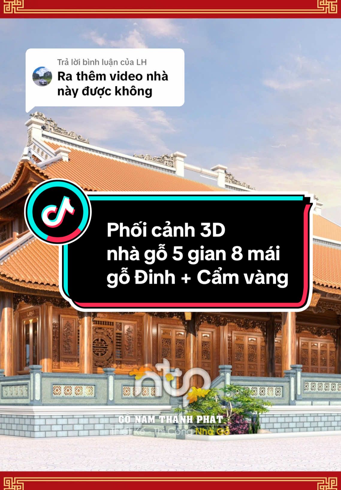 Trả lời @LH Phối cảnh thiết kế 3D ngoại thất của căn nhà gỗ 5 gian 8 mái gỗ Đinh + Cẩm Vàng đây ah #gonamthanhphat #nhago5gian #nhagocamvang #thietkenhago #phoicanh3d 