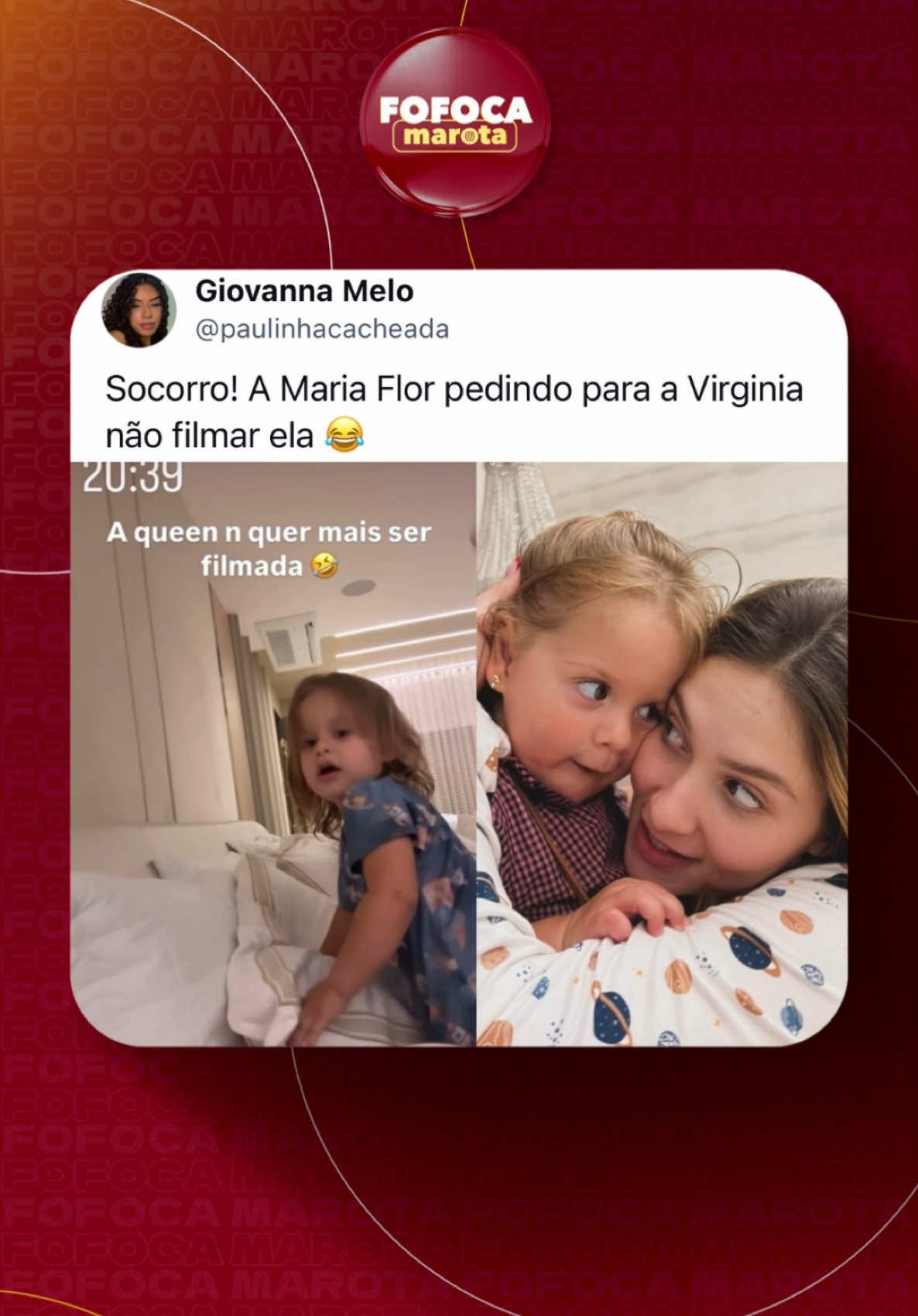 É difícil carregar o peso de ser a criança mais amada da Internet, né? 😂 #fofocamarota #fy #virginia #virginiafonceca #mariaflor  