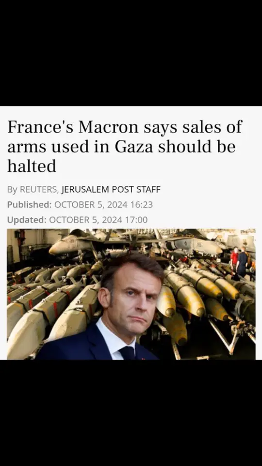 BREAKING: Macron calls on the world to stop selling weapons to Israel: “I think that today, the priority is that we return to a political solution, that we stop delivering weapons to fight in Gaza.” He added that France isn’t sending any arms to Israel. #france #macron #french #canada #eu #usa #news #breakingnews #eu #europe #italy 