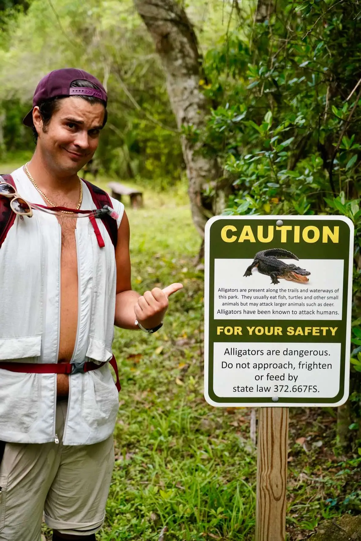 Embark on a journey through the wild heart of Florida’s Fakahatchee Strand Preserve State Park, where nature’s untamed beauty unfolds along the East Main Tram. Led by none other than @Nasty Andy, a fearless guide renowned for his expertise in navigating alligator-infested waters, this hike promises thrills at every turn. As you set foot on this storied path, you’ll traverse through lush landscapes that are as challenging as they are captivating. The trail is flanked by dense thickets of native flora and punctuated by sightings of rare orchids clinging to towering cypress trees a testament to the park’s title as “The Amazon of North America.” But it’s not just flora that commands attention; fauna here demands respect. Keep your eyes peeled for alligators lurking beneath still waters or sunning on banks silent sentinels of these ancient swamps. The pinnacle of this adventure is reaching the legendary Fakahatchee Hilton a rustic chickee hut offering shelter and respite to those who dare venture deep into this swampy enclave. It stands as a beacon for weary trekkers seeking solace from their intrepid escapades. This hike isn’t merely a walk; it’s an odyssey through one of Florida’s most remarkable natural wonders, the very embodiment of courage in the face of wilderness’ raw power. It  The movie Adaptation was also shot here 🤓