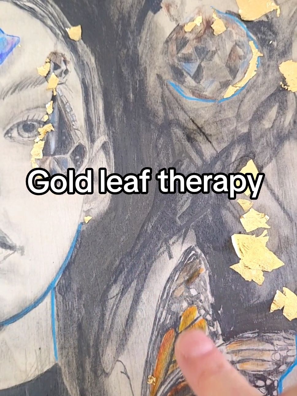 Gold leaf with me...#portrait #contemporary #pencil #charcoal #artteach #newzealand #femaleartist #aotearoa #goldleaf 