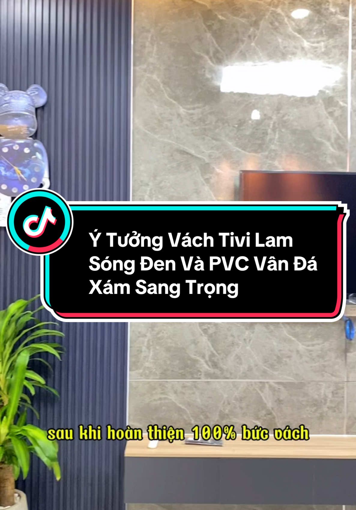 Ý tưởng trang trí vách tivi với tone màu đen xanh của lam sóng và xám đen của pvc vân đá sang trọng cho ngôi nhà #caitaonha #trangtrinha #phucnhadep #LearnOnTikTok #trangtrinhadep #vachtivi 