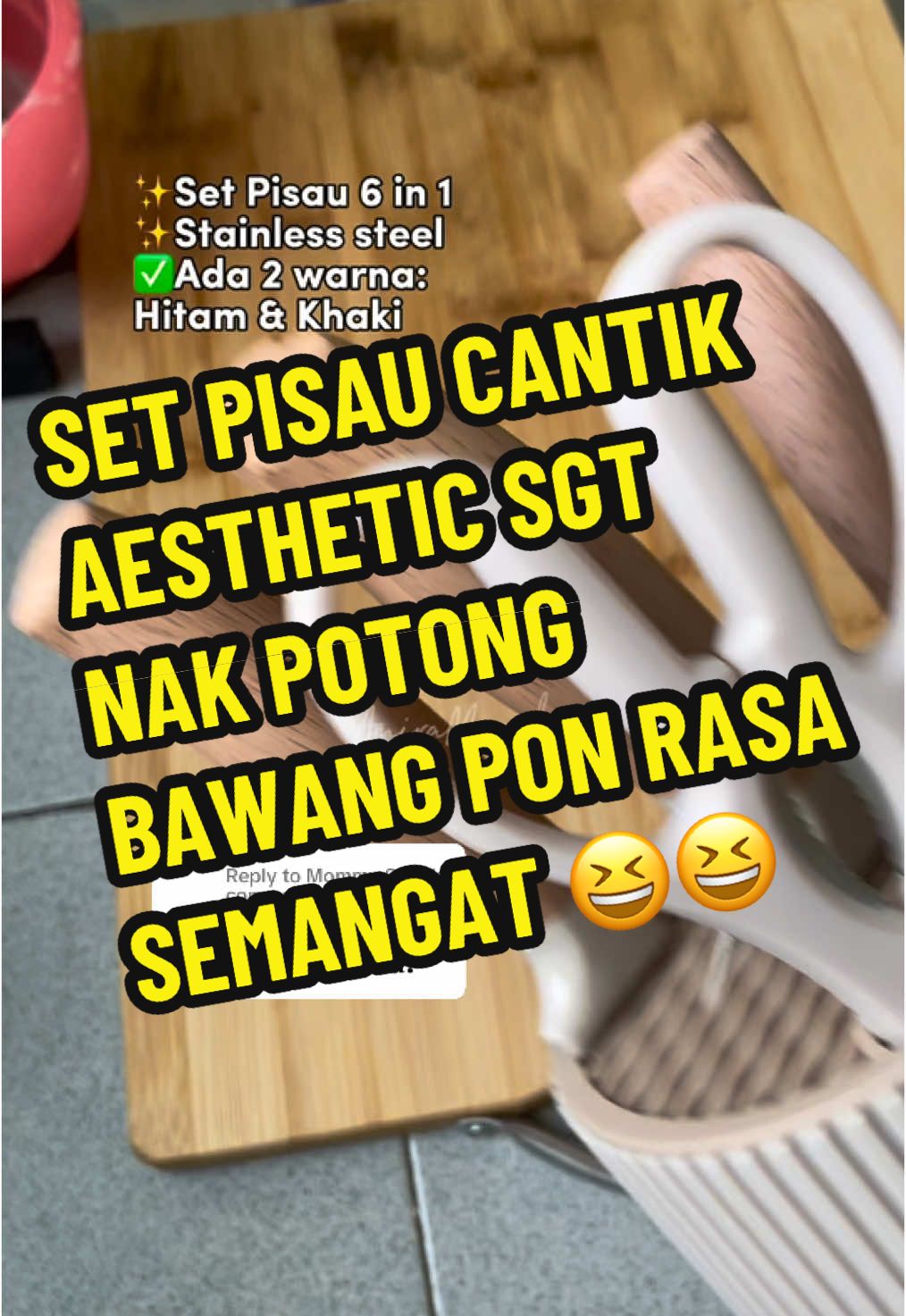 Replying to @Mommy Shira cantik beb. Nak potong bawang rasa aesthetic gituw 🤣 #setpisau #knifeset #setpisauaesthetic #setpisau6in1 #setpisaumurah #barangdapur 