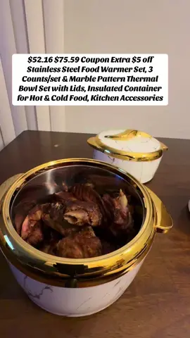 Stainless Steel Food Warmer Set, 3 Counts/set & Marble Pattern Thermal Bowl Set with Lids, Insulated Container for Hot & Cold Food, Kitchen Accessories sponsored  #shoplatinaowned #dealsforyoudays #Lifestyle #KitchenHacks #foodwarmer #fall #sundaydinner 