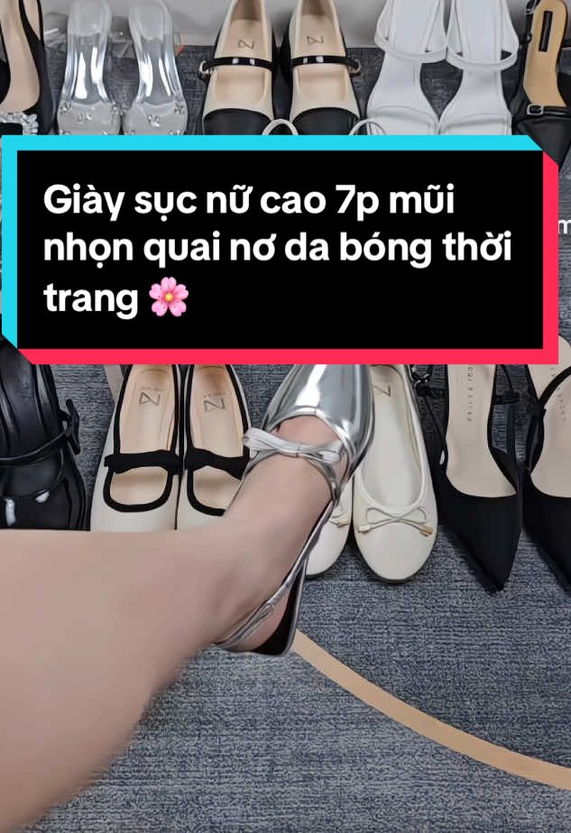 Giày sục nữ cao 7p mũi nhọn quai nơ da bóng thời trang 🌸 #thoitrangnu #sucnuxinh #xuhuong 