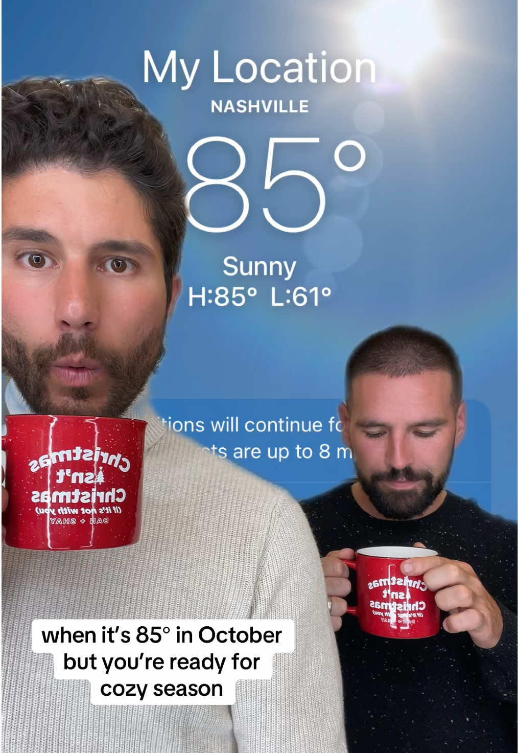 When it’s 85° in October but you’re ready for cozy season…🎄❄️🍂🎅🏽 #danandshay #christmas #christmasmusic #cozy #sweaterweather #october #fall #greenscreen #fyp