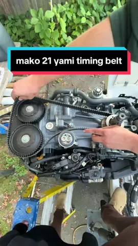timing belt done, need to put the rest back together (pulser/stator and fly wheel) then time to rip into the lower unit next. #yamaha #yamahaoutboards #outboard #enginebuild #engineswap #boatbuild #makoboats #classicmako 