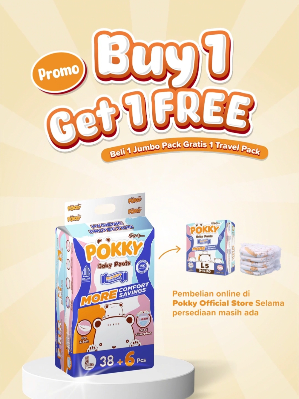 ✨POKKY SPESIAL PROMO ✨ Buy 1 Get 1 Free.! 🎉 Inilah saatnya Ayah dan Bunda berhemat sambil tetap memberikan yang terbaik untuk si kecil. Nikmati promo beli satu gratis satu untuk produk dari Pokky sekarang juga! 🍼💖 Jangan sampai ketinggalan, karena stok terbatas! Yuk, cek di Pokky Official Store dan dapatkan produknya sekarang! 🔥 . . #PromoSpesial #Beli1Gratis1 #POKKY #POKKYDiapers #POKKYPants #MoreComfortMoreSaving #PilihanIbuHebat 