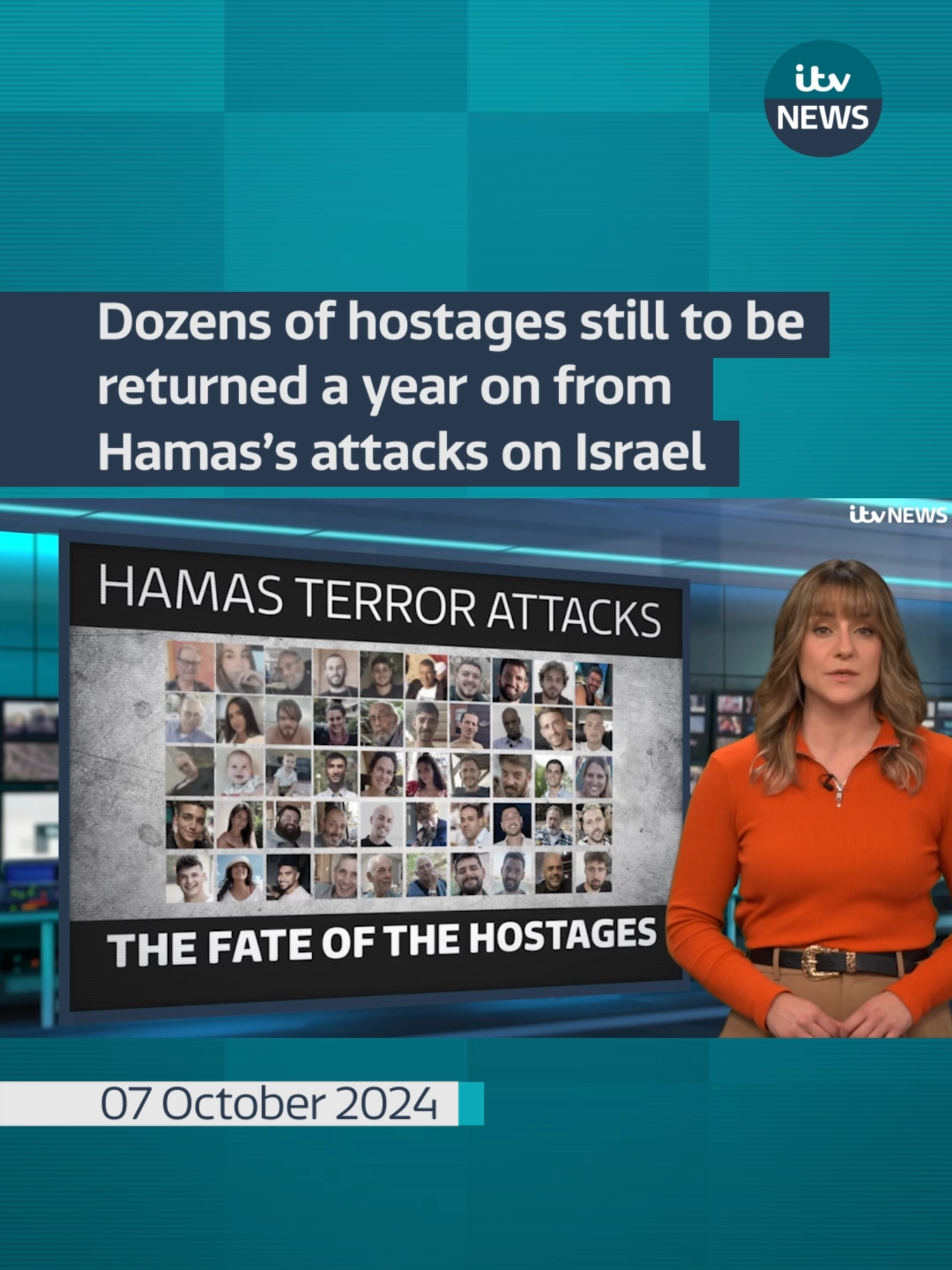 Dozens of hostages still to be returned a year on from Hamas's terror attacks on Israel When Hamas terrorists poured into Israel a year ago, more than 1,200 people were killed while others were snatched by the militants and taken into Gaza. #itvnews