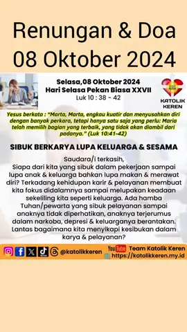 Renungan & Doa 08 Oktober 2024 #katolikkeren #gerejakatolik #orangmudakatolik #renungankatolik #doakatolik 