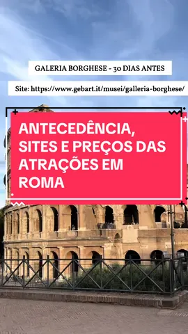 🎟️ *Ingressos Sites Oficiais* ROMA Vaticano: https://m.museivaticani.va/content/museivaticani-mobile/en.html 👉🏻 Ingressos são liberados com 90 dias de antecedência. 🆓 Entrada gratuita último domingo do mês.  Coliseu: https://ticketing.colosseo.it/  👉🏻 Ingressos são liberados com 30 dias de antecedência  🆓 Entrada gratuita no primeiro domingo do mês.  Galeria Borghese: https://www.gebart.it/musei/galleria-borghese/ Panteão: https://portale.museiitaliani.it/b2c/#en/buyTicketless Castelo Sant'Angelo http://castelsantangelo.beniculturali.it Ingressos GET YOUR GUIDE:  ROMA/VATICANO *Vaticano*: https://gyg.me/oAH1Az69 *Vaticano em Português*: https://gyg.me/5P1DMwFK *Coliseu:* https://gyg.me/auPbAGQh *Coliseu guiado em português:* https://gyg.me/TKoVw0bg https://gyg.me/zlbOgczX *Aula de culinária em Roma:* https://gyg.me/PpDQQmXS #roma #italia #dicasdaitalia #eurotrip #viagem #travelblogger #coliseu #vaticano 