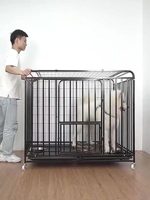 Heavy Duty Dog Cage with Poop Tray Metal Free Space Pet Cage Animals Pen Fence with 4 Wheels