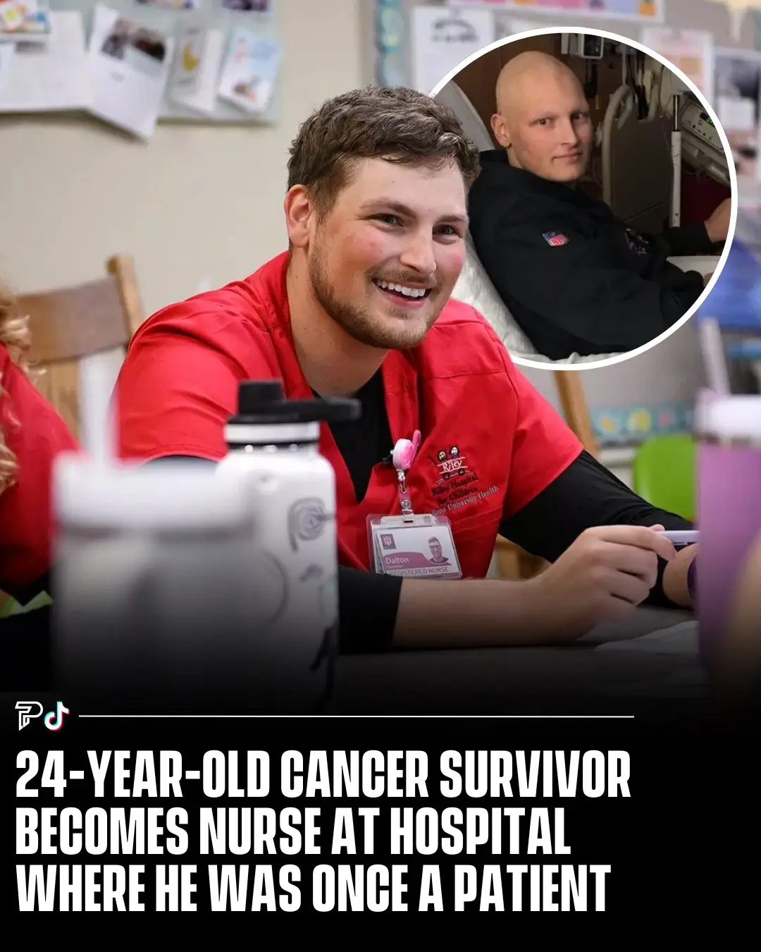 Dalton Cummins, a 24-year-old two-time cancer survivor, has returned to the very hospital where he once fought for his life—Riley Hospital for Children—this time as a nurse. 🩺❤️ Cummins was first diagnosed with lymphoma at 19. After successful treatment, he was diagnosed with another form of cancer months later.  Now fully recovered, Cummins works in the same cancer unit where he was once a patient, caring for young oncology patients. Reflecting on his journey, he says, “I can use my experience to help others.” #Pubity  (📸: MIKE DICKBERND)