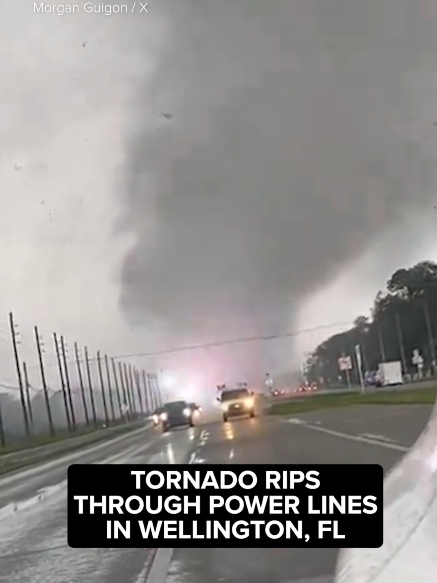 Tornado rips through power lines as Florida drivers leave to get out of the path of Hurricane Milton