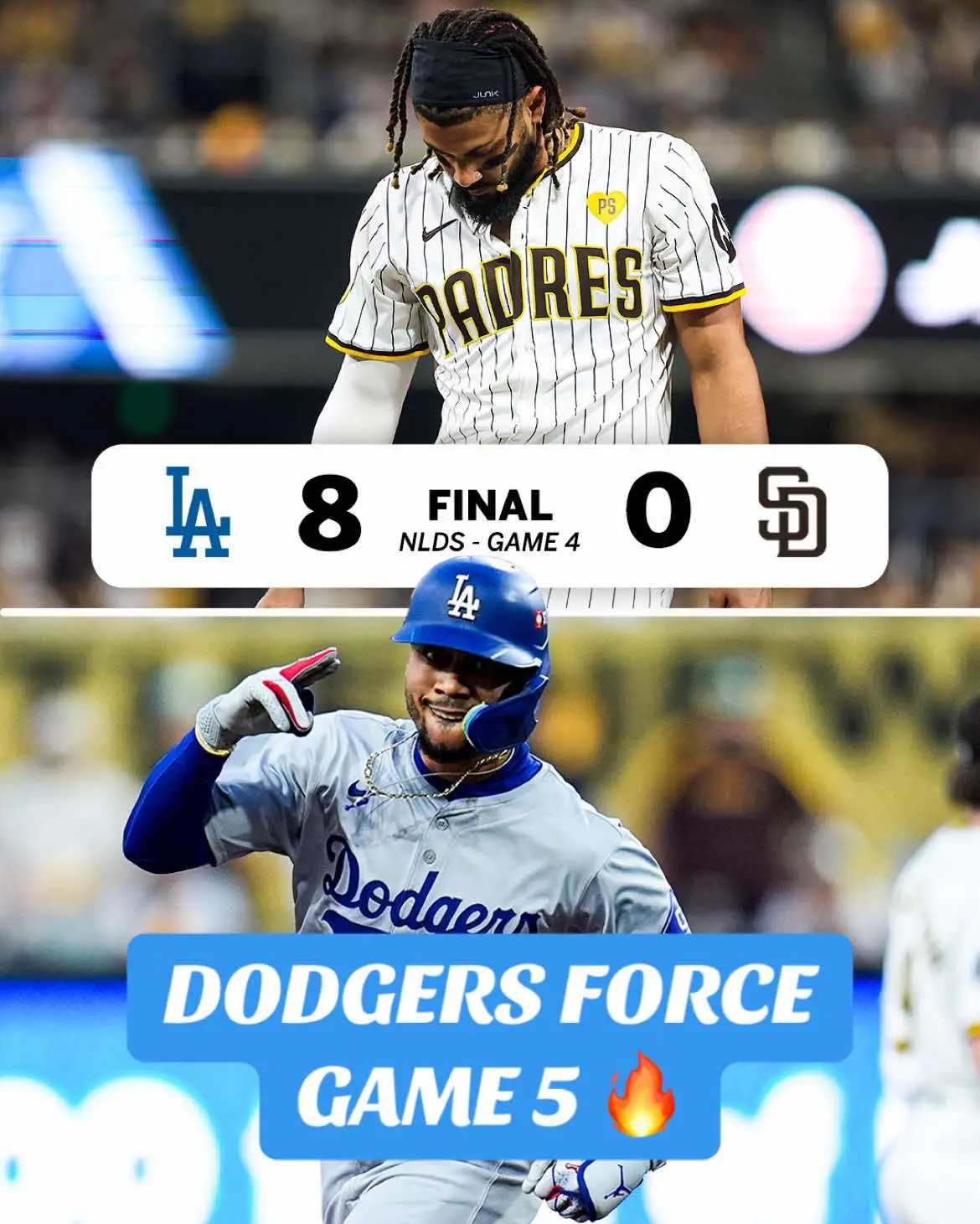 #Dodgers force a Game 5 in historic fashion 👀 #MLB #baseball #padres #postseason #october #mookiebetts #ohtani 