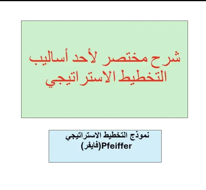 السلام عليكم ورحمة الله وبركاته، أعزائي كما وعدتكم في العرض السابق وتواصلا مع سلسلة #التخطيط_الاستراتيجي بتقديم مثال مختصر لأحد أساليب ونماذج التخطيط الاستراتيجي ها نحنوا نجدد التواصل معكم وأشكر الجميع على متابعتهم لي وملاحظاتهم المفيده وتحياتي للجميع إلى التقديم القادم بإذن الله.. 