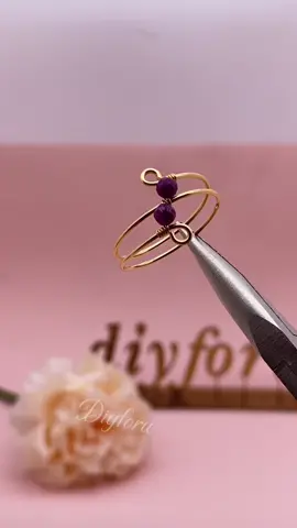 Gold Wire Wrap Ring with Double Ruby Beads 💗✨🫶🏻#Handmade #Jewelry #wirewrap #materials #ring #diyideas #DIY #foryou 