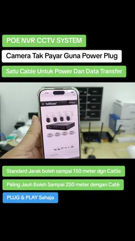 SriHome POE NVR CCTV System. Camera Tak Payah Guna Power Plug Dan Tak Payah Risau Tempat Yg Nak Pasang Ada Plug Point Atau Tidak. Plug & Play Je. #poe #nvr #cctv #ipcamera #srihome 