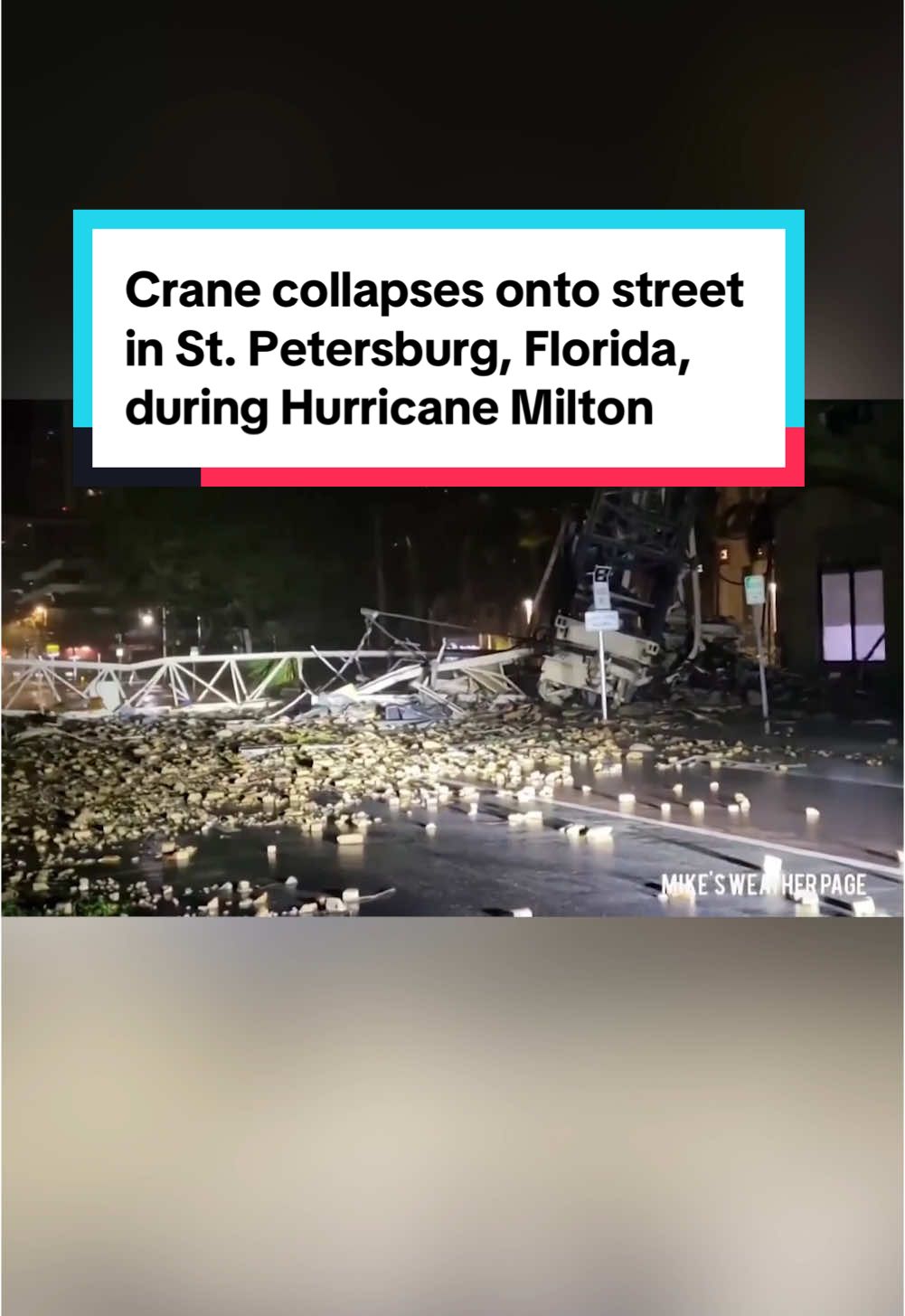 A large construction crane collapsed onto a street in St. Petersburg, Florida, as Hurricane Milton unleashed its fury in the state on Wednesday. #stpetersburg #florida #hurricanemilton #hurricane  