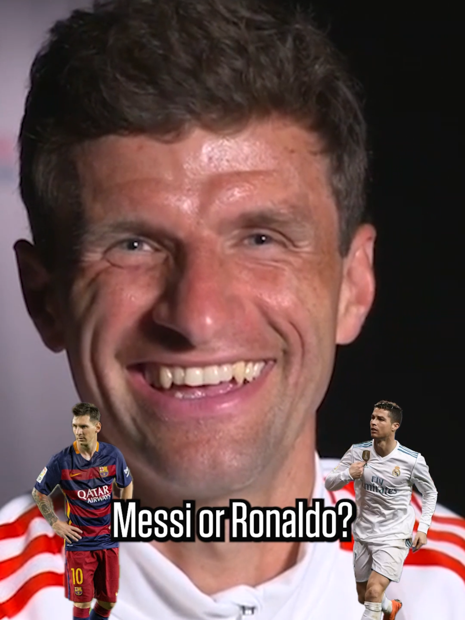 Thomas Muller decides between Messi and Ronaldo 👀 #CR7 #Cristiano #LionelMessi #RealMadrid #Barcelona