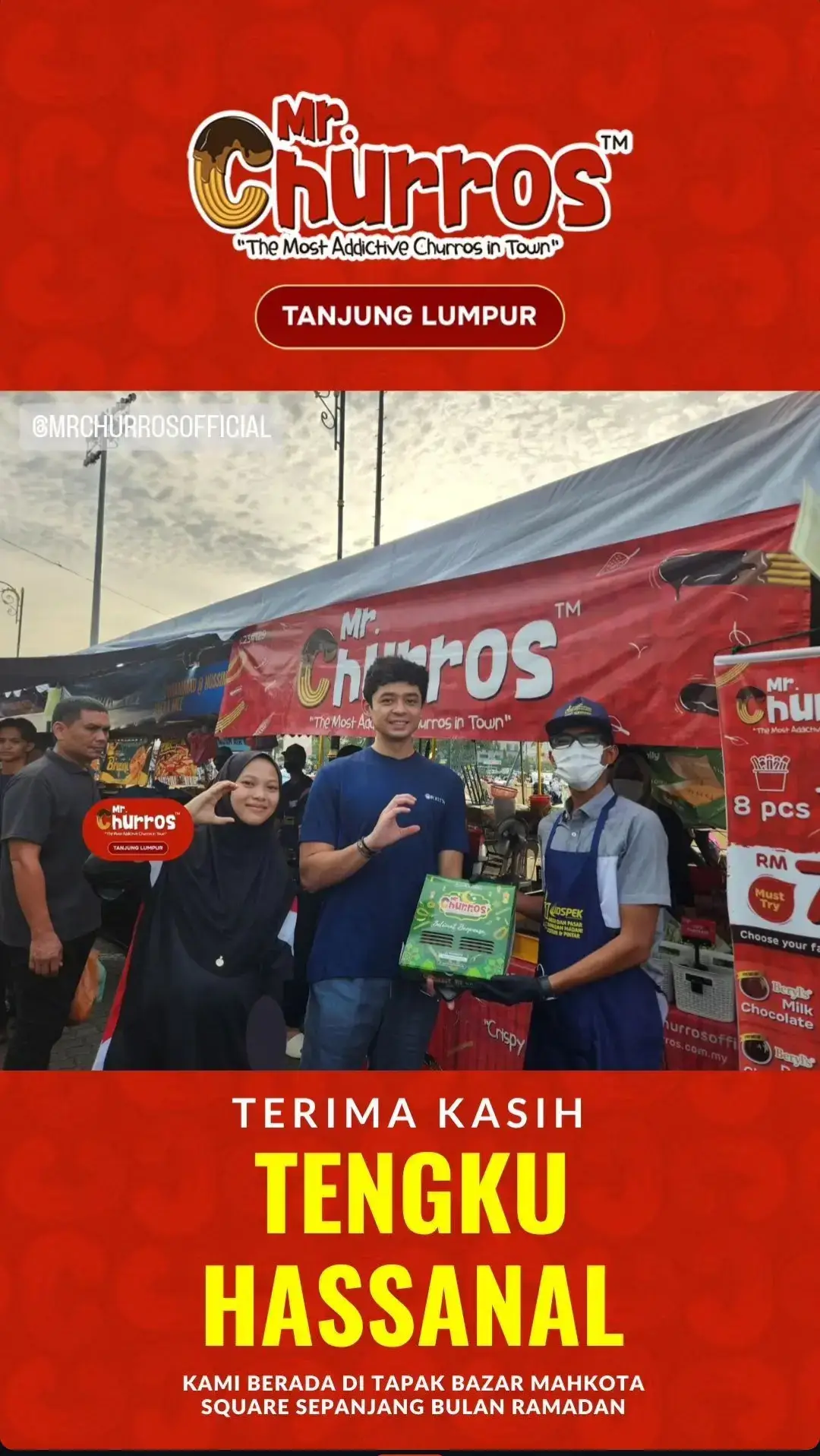 Alhamdulillah terima kasih Tengku Hassanal singgah ke gerai Mr Churros.  Harap Tengku jatuh hati dengan Mr Churros 🥰🥰 @this.7 #churros #viral #themostaddictivechurrosintown #mrchurros #fyp #this7 #tengkuhassanal 