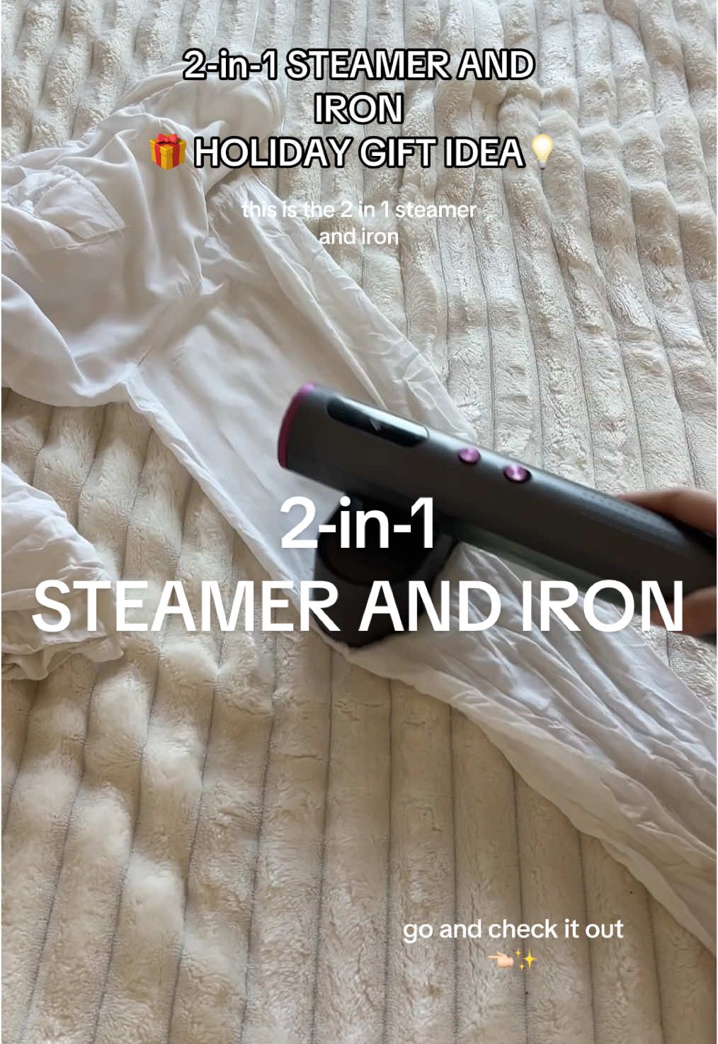 I love products that are affordable and make your life so much more convenient. I am obsessed with this too and one steamer and iron. It would be such a great holiday gift for your loved ones and is so useful and convenient to have at home and also comes with the travel pouch and is very friendly. All you have to do is add water!  go and grab it. I’ve linked it on the video 🫶🏻✨ ##iron##falldealsforyou##octoberdeals##steamerforclothes##steamer