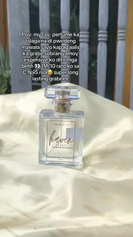 Pov: my fav. perfume ka talaga na di pwedeng mawala sayo kapag aalis ka grabe sobrang amoy expensive ko dito mga behh 👀 1M/10 rate ko sa C.N •5 nila🥹 Check reviews and solds mga mima kooo😭 #perfume #longlasting #longlastingperfume #oilbasedperfume #havencoperfume #foryou #fyp 