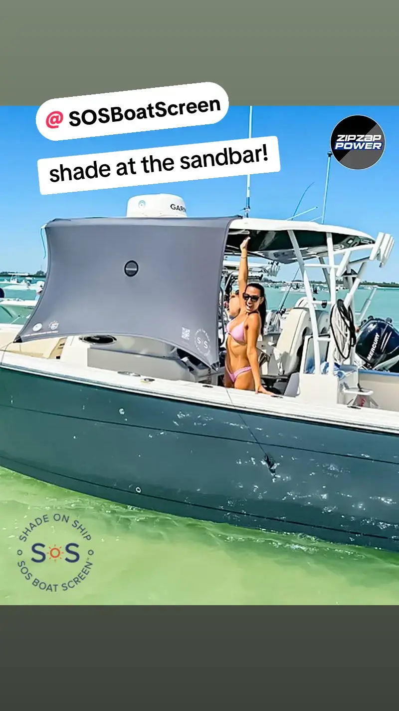 get more chill at the sandbar! Unique mounting clips let you place the shade where ypu need it and mount to any point on your boat! @SOSBoatScreen 