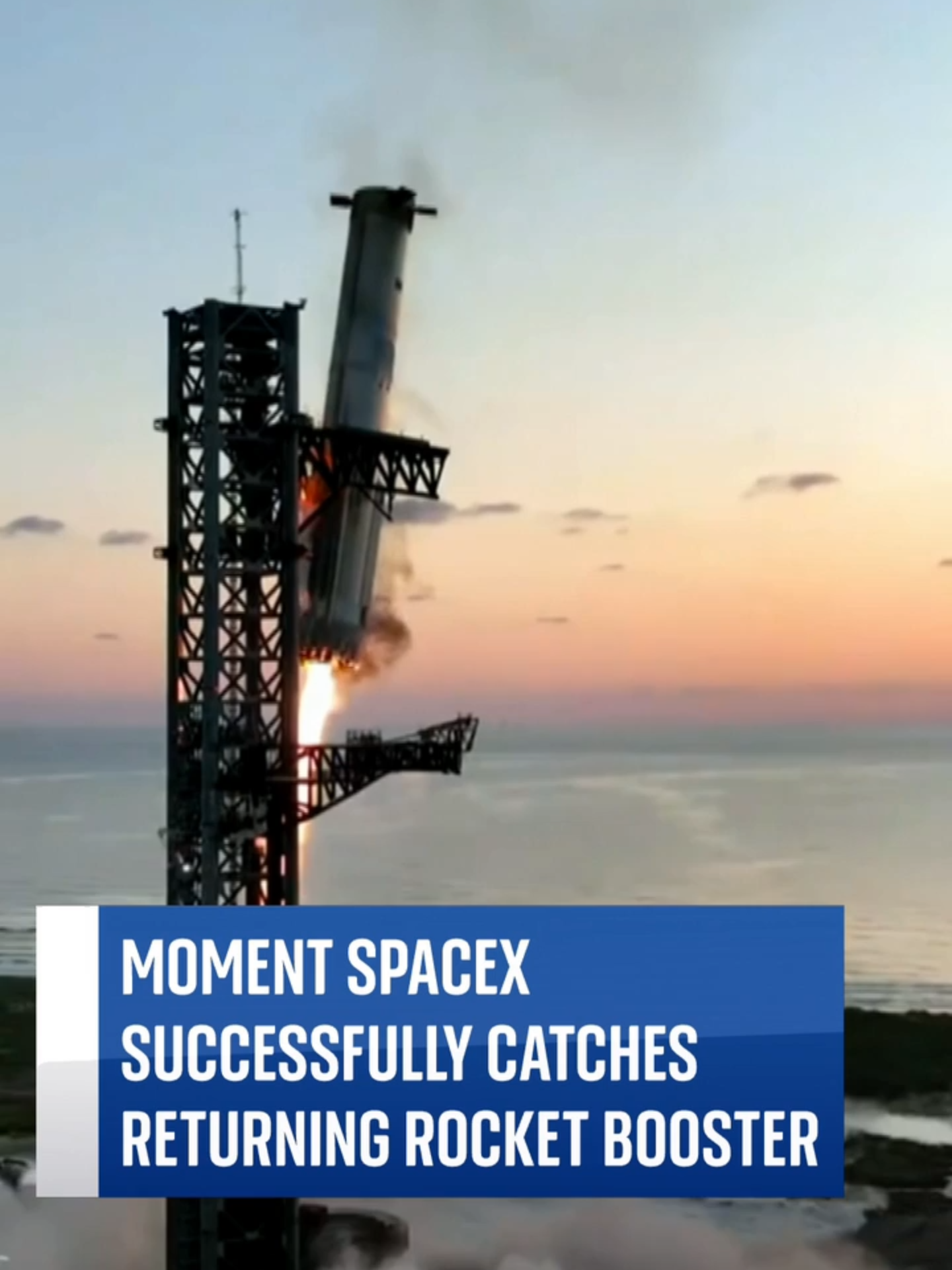 A #SpaceX booster #rocket has returned to Earth and been caught by giant robotic arms - following a successful launch of the company's #Starship #spacecraft.