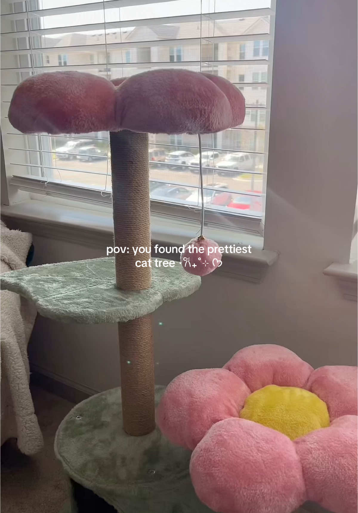 this is literally the cutest cat tree i have ever seen 🥹🌸🌿 tuxie loves it too 💞 #cattree #catmom #catmomlife #catlady #catlover #flowercattree #catsoftiktok #boycat #pinkaesthetic #kawaiiaesthetic #tuxedocat #cattok 