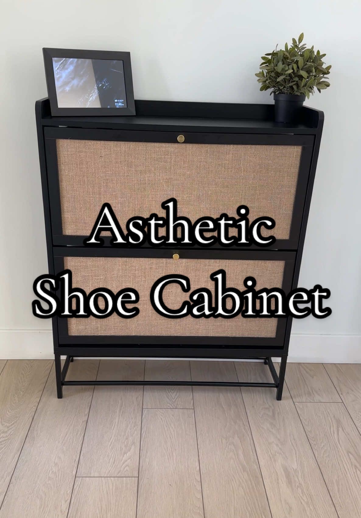 Found the most gorgeous cabinet to store our shoes! #shoestorage #storagehacks #shoecabinet #asthetichome #shoehack #accentfurniture #accenttable #rattan #blackfurniture #storagecabinet #entrywaydecor #tiktokmademebuyit #tiktokshopping #falldealsforyou 