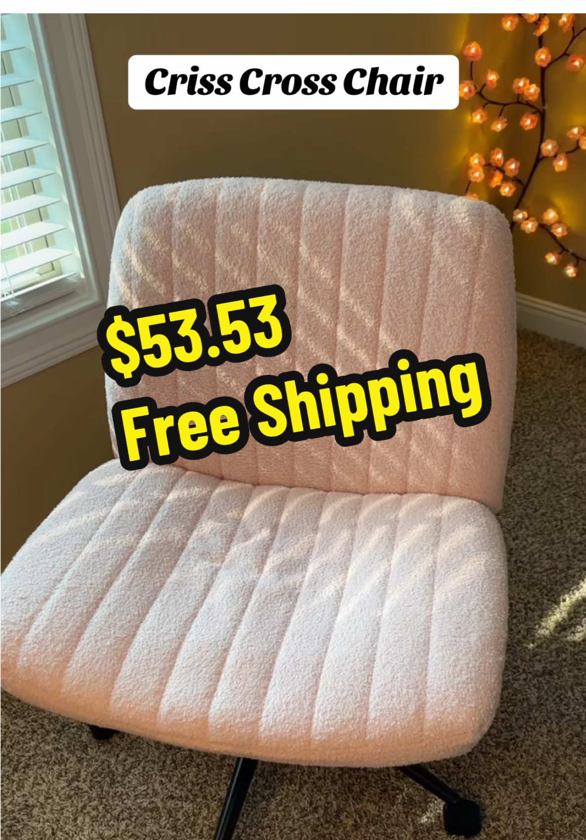 I paid $75.00 for this but it’s on sale for $63.00 with 15% off bringing it to $53.53 with free shipping!!!  This is so wide and sturdy and there are so many options to choose from! #crisscrosschair #officechair #tiktokshopholidayhaul #dealsforyoudays #tiktokshopblackfriday #tiktokshopcybermonday #pinkchair 