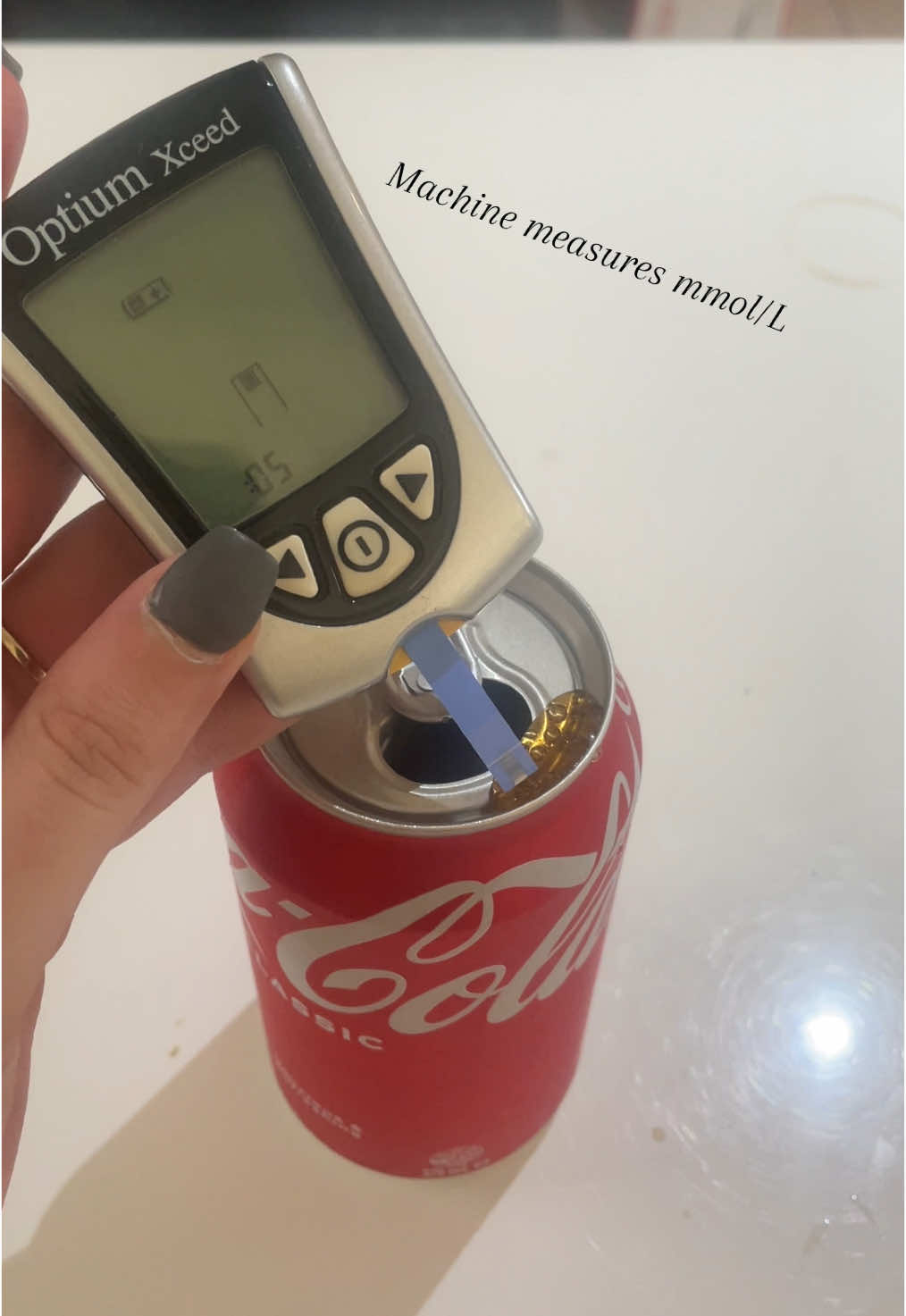 Testing an original coke can with the glucose monitor after a number of requests  #t1d #type1diabetes #glucosetest #fyp #foryou #foryoupage #cocacola #coke #sugar #viral 