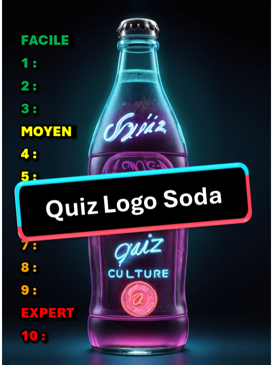 Quiz Logo soda !  Mets tes connaissances à l’épreuve avec ce quiz pétillant ! De Coca-Cola à Sprite, en passant par des marques plus surprenantes, sauras-tu les reconnaître toutes ? Plonge dans l'univers rafraîchissant des sodas et découvre si tu es un véritable connaisseur des boissons gazeuses. MonQuizzCulture  #quiz #quizoriginal #drole #couple #soda #cocacola #soft #quizfrancais #logo