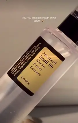 - COSRX advanced snail 96 mucin power essence • It improves skin vitality by reducing dullness and soothing dehydrated skin. • Enriched with 96.3% skin-boosting ingredient snail secretion filtrate. • helps repair and soothes red, sensitive skin after breakouts by replenishing moisture. #new #skincare #serum #skincaretips #beauty #cosrx #snailmucin #skincareroutine 