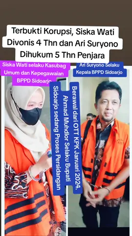 BERITAKORUPSI.CO - Majelis Hakim Pengadilan Tipikor pada PN Surabaya (Rabu, 9 Oktober 2024), menghukum (Vonis) Terdakwa Ari Suryono selaku Kepala Badan Pelayanan Pajak Daerah (BPPD) Kabupaten Sidoarjo dengan penjara selama 5 tahun denda sebesar Rp500 juta subsider 3 bulan kurungan dan membayar uang pengganti sebesar Rp2,770 miliar subsider 2 tahun penjara karena Terbukti melakukan Tindak Pidana Korupsi Pemotongan Penerima Insentif Pajak terhadap pegawai di Badan Pelayanan Pajak Daerah (BPPD) Kabupaten Sidoarjo per Triwulan sejak Triwulan IV tahun 2021 sampai dengan Triwulan IV 2023 sejumlah Rp8.544.126.100 (delapan miliar lima ratus empat puluh empat juta seratus dua puluh enam ribu seratus rupiah), dan sebesar Rp7.137.592.281 untuk Terdakwa Ari Suryono sendiri serta Ahmad Muhdlor Ali atau Gus Muhdlor selaku Bupati Sidoarjo periode 2021 – 2024 sebesar Rp1.406.533.819 satu miliar empat ratus enam juta lima ratus tiga puluh tiga ribu delapan ratus Sembilan belas rupiah) Sedangkan Terdakwa Siska Wati selaku Kasubag Umum dan Kepegawaian BPPD Kab. Sidoarjo (perkara masing-masing terpisah), divonis pidana penjara selama 4 tahun denda sebesar Rp300 juta subsider 3 bulan kurungan tanpa membayar uang pengganti  Kedua Terdakwa dinyatakan terbukti melanggar Pasal 12 huruf e UU No 31/1999 tentang pemberantasan Tindak Pidana Korporasi sebagaimana telah diubah dengan UU No 20/2001 atas perubahan UU No 31/1999 tentang Pemberantasan Tindak Pidana Korupsi Jo Pasal 55 ayat (1) Ke-1 KUHP Jo Pasal 64 ayat (1) KUHP Kasus yang menyeret Siska Wati dan Ari Suryono berawal dari kegiatan tangkap tangan atau OTT yang dilakukan oleh KPK di Sidoarjo pada  tanggal 25 - 26 Januari 2024. Saat itu (Senin, 25 dan 26 Januari 2024), Tim penyidik KPK mengamankan sebanyak 11 orang, termasuk suami dan anak Terdakwa Siska Wati, Ari Suryono dan beberapa pegawai BPPD Kab. Sidoarjo serta Ahmad Muhdlor Selaku Bupati Sidoarjo Dari 11 orang yang diamanahkan KPK, 3 diantaranya ditetapkan sebagai Tersangka kasus Tindak Pidana Korupsi Pemotongan dan Penerimaan Uang atau pajak intensif pegawai (ASN) BPPD Kab. Sidoarjo antara 10 hingga 30 persen yang berlangsung sejak tahun 2021 hingga 2023 Dalam surat dakwaan dan tuntutan JPU KPK maupun putusan Majelis Hakim dijelaskan, pada sekitar bulan Oktober 2021, setelah Ari Suryono dilantik Bupati Sidoarjo (Terdakwa Ahmad Muhdlor) sebagai Kepala BPPD Kabupaten Sidoarjo, lalu Ari Suryono dipanggil oleh Terdakwa Ahmad Muhdlor untuk menghadap dan bertemu di Pendopo atau Rumah Dinas Bupati Sidoarjo. Selanjutnya Terdakwa Ahmad Muhdlor Ali menanyakan mengenai pemotongan insentif pegawai penerimaan pajak daerah di lingkungan Kabupaten Sidoarjo kepada Ari Suryono yang kemudian dijawab oleh Ari Suryono bahwa pemotongan insentif tersebut masih berlangsung. Kemudian Terdakwa Ahmad Muhdlor meminta Ari Suryono agar memberikan uang sebesar Rp50 juta  setiap bulannya dari hasil pemotongan insentif, yang digunakan untuk kepentingan pribadi Terdakwa Ahmad Muhdlor melalui supirnya, yaitu Achad Masruri, dan atas permintaan tersebut Ari Suryono menyanggupinya. Kemudian Ari Suryono menunjuk Siska Wati selaku Kepala Sub Bagian Umum dan Kepegawaian BPPD Kabupaten Sidoarjo untuk mengumpulkan serta mengatur besaran pemotongan insentif terhadap pegawai penerimaan insentif pajak daerah dilingkungan Kabupaten Sidoarjo yang dikenal dengan istilah “Sodaqoh”. Selanjutnya Siska Wati membuat draft Surat Keputusan Bupati Sidoarjo tentang Penerimaan dan Besaran Insentif Pajak Daerah Kabupaten Sidoarjo Triwulan IV Tahun Anggaran 2021 beserta lampirannya, kemudian draft tersebut disetujui oleh Ari Suryono, dengan besaran maksimal pemberian insentif Baca : https://www.beritakorupsi.co/2024/07/ari-suryono-selaku-kepala-bppd.html #sidoarjo  #kabupatensidoarjo  #jawatimur  #bupatisidoarjo  #ottkpk  #kpk  #viral  #polri  #polda  #kejari  #kejati  #jatim  #fypシ  #fyp 